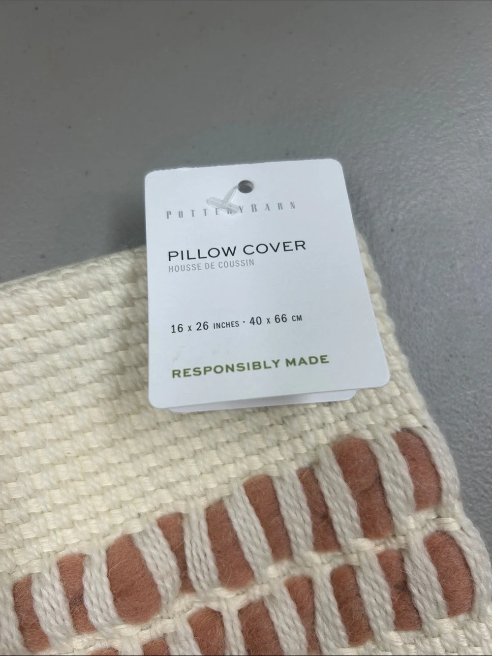 Pottery Barn Reed Striped Lumbar Pillow Cover Woven Ladder Stitch Accent